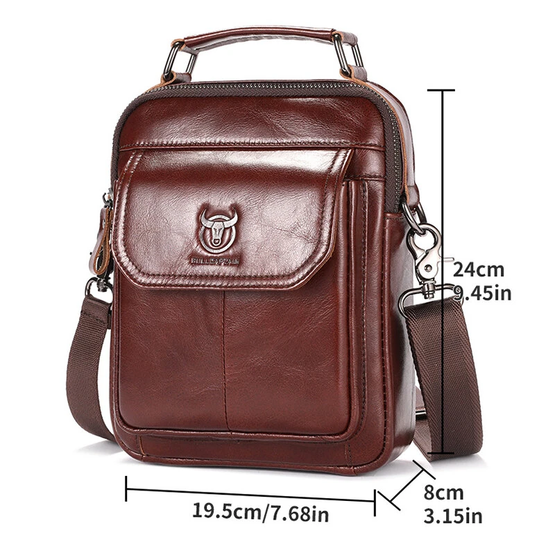 (image for) BULLCAPTAIN Classical Men's Genuine Leather Shoulder Bag Retro Business Casual Crossbody Bag Male Large Capacity Handbag Bag